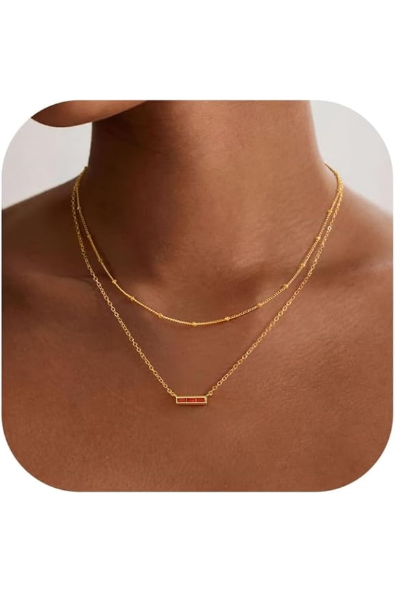 Layered Birthstone Necklaces for Women Girls Dainty 14K Gold Plated January Created Garnet Birthstone Necklaces Trendy Birthday Jewelry Gifts for Women Mothers Her