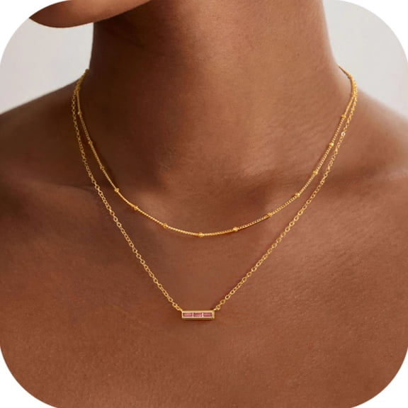 Turandoss Layered Birthstone Necklaces for Women Girls Dainty 14K Gold Plated October Created Pink Tourmaline Birthstone Pendant Necklaces Trendy Birthday Jewelry Gifts for Women Mothers Girls