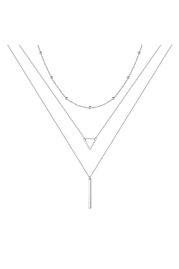 Layered Silver Necklace for Women 14K-White-Gold-Plated Silver Necklace Multi Layered Necklaces for Women Jewelry