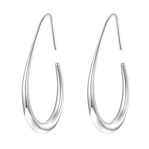 Turandoss 18K White Gold Plated Teardrop Chunky Hoop Boho Earrings for Women Trendy Large Oval Pull Through Hoop Hypoallergenic Lightweight Accessories Jewelry Birthday Gifts for Her Mom Wife Ideas