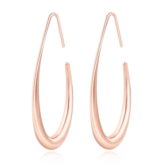 Turandoss 18K Rose Gold Plated Teardrop Chunky Hoop Statement Earrings for Women Sensitive Ears Large Oval Pull Through Hoop Hypoallergenic Fashion Jewelry Birthday Gifts for Her Mom Wife Ideas