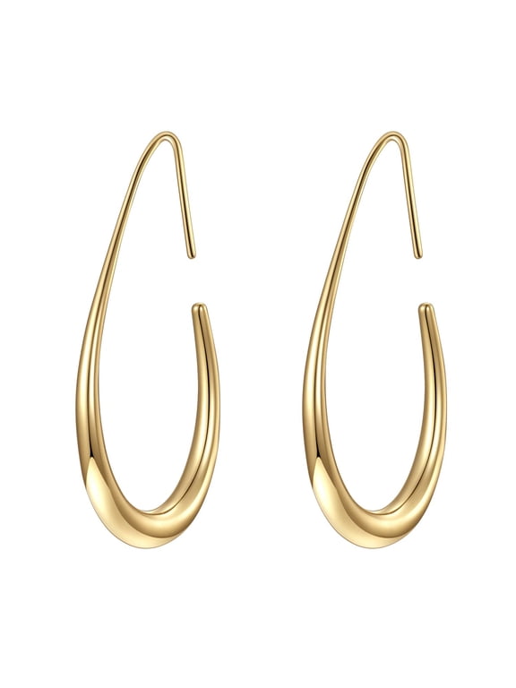 18K Gold Plated Teardrop Chunky Hoop Boho Earrings for Women Sensitive Ears Large Oval Pull Through Non Tarnish Lightweight Fashion Accessories Jewelry Birthday Gifts for Her Mom Wife Ideas