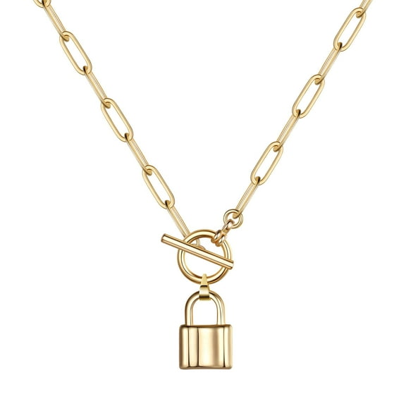 Turandoss Lock Necklace 14K Gold Plated Padlock Necklace Dainty Link Chain Lock Pendant Necklace Mini Lock Choker Necklaces for Women Her