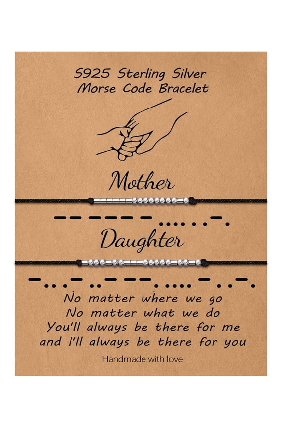 Mom Daughter Morse Code Bracelets S925 Sterling Silver Morse Code Jewelry for Women 2pcs Pinky Promise Matching Bracelets Mother's Day Birthday Gifts for Women Mother Daughter