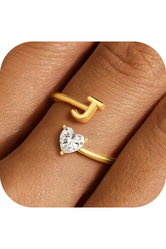 Mothers Day Gifts 18K Gold Plated Initial Rings for Women Girls Adjustable Letter A-Z Initial Ring Mothers Day Birthday Gifts for Mom Women Teen Girl Gift