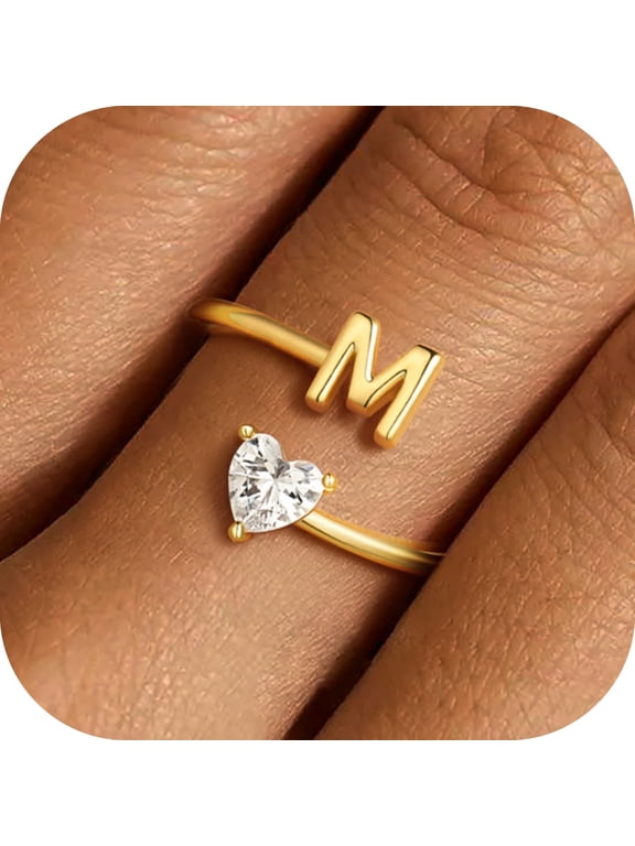 Mothers Day Gifts 18K Gold Plated Initial Rings for Women Girls Adjustable Letter A-Z Initial Ring Mothers Day Birthday Gifts for Mom Women Teen Girl Gift