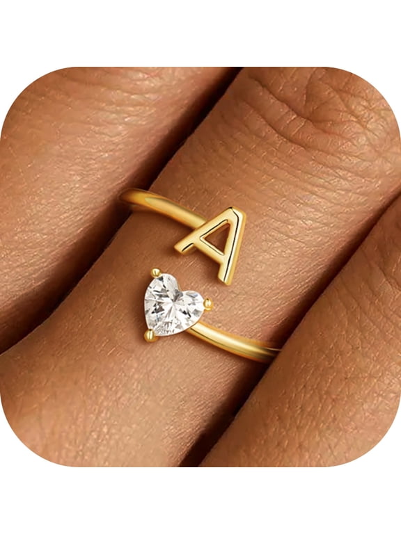 Mothers Day Gifts 18K Gold Plated Initial Rings for Women Girls Adjustable Letter A-Z Initial Ring Mothers Day Birthday Gifts for Mom Women Teen Girl Gift