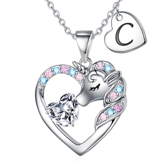 Turandoss Necklace for GirlsHeart Initial C Necklaces C Initial Heart Unicorn Necklace Birthday Gifts Toddler Jewelry for Girls 8-12