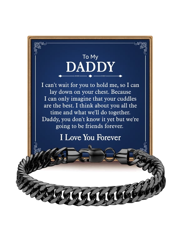 New Dad Gifts Daddy Gifts from Daughter Son Birthday Gift for New Dad Daddy Men Bracelet from Daughter Son 8mm Black Cuban Chain Bracelets Gift for Him Men Jewelry