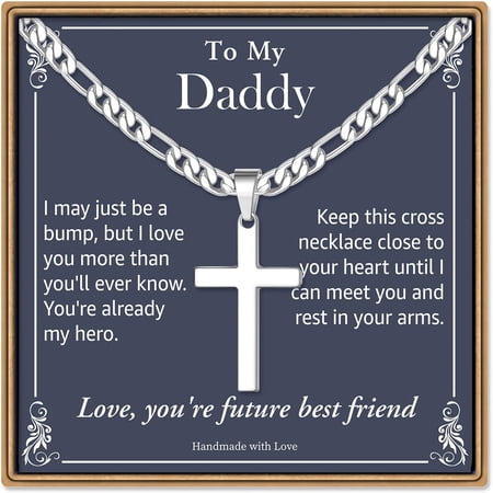 Turandoss New Dad GiftsSilver Figaro Chain Cross Necklace for Men Daddy Necklace Jewelry New Father Gifts 1St Fathers Dad Gift for Daddy Happy Father Birthday Gift Necklaces