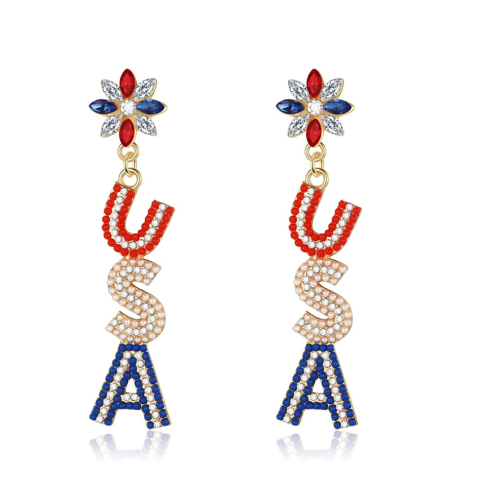 4th Of July Patriotic Earrings For Women - Red White & Blue USA Flag Star Earrings, Independence Day Accessories