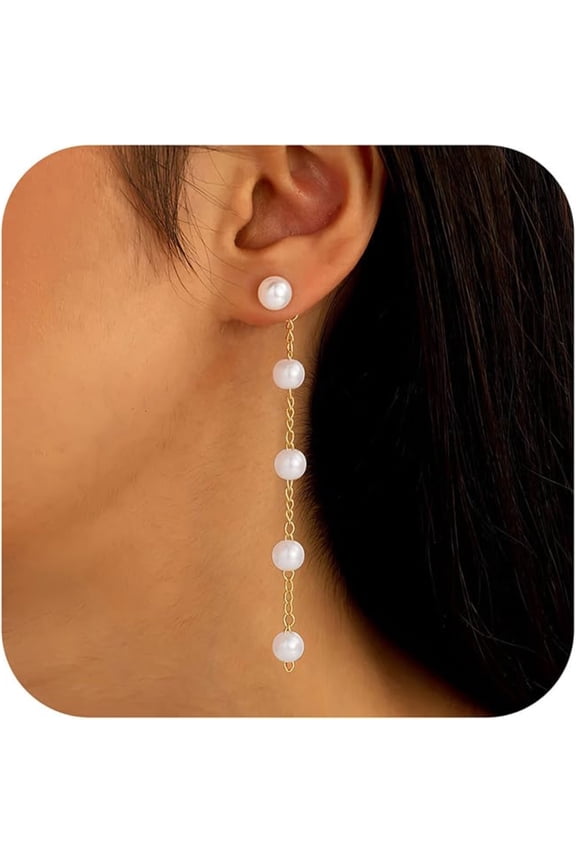 Pearl Dangle Earrings for Women 14K Gold Plated Hypoallergenic Eardrop Dangle Jewelry Bridesmaid Wedding Prom Birthday Gifts for Women Teen Girls