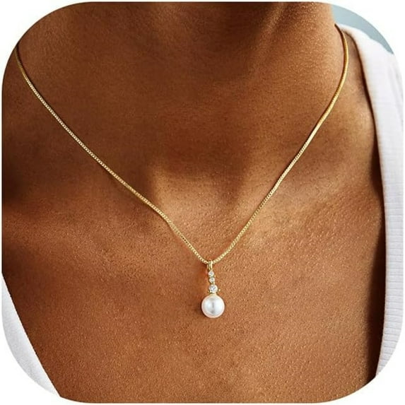 Turandoss Pearl Necklaces for WomenDainty Gold Pearl Choker Pendant Necklace for Women Trendy Simple Elegant Gold Cubic Zirconia Bridal Wedding Necklace for Womens Jewelry Bridesmaid Proposal Gift