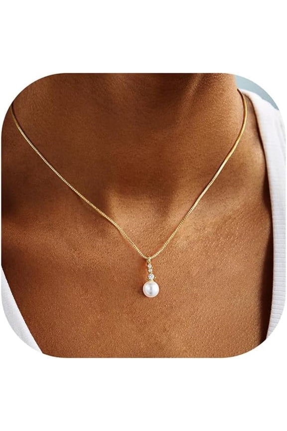 Pearl Necklaces for WomenDainty Gold Pearl Choker Pendant Necklace for Women Trendy Simple Elegant Gold Cubic Zirconia Bridal Wedding Necklace for Womens Jewelry Bridesmaid Proposal Gift