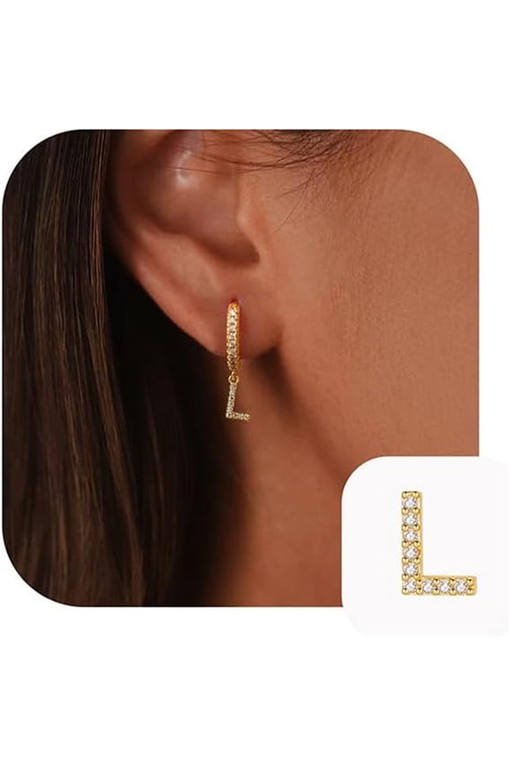 Personalized Earrings for Women Girls 14K Gold Plated Initial Name Cuff Hoop Letter A-Z Cz Hypoallergenic Jewelry Birthday Unique Gifts for Women Girls Trendy