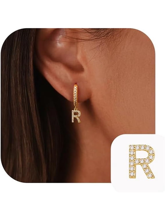 Personalized Huggie Earrings for Girls 14K Gold Plated Initial Eardrop Dangle Letter A-Z Cz Hypoallergenic Jewelry Birthday Presents for Women Her