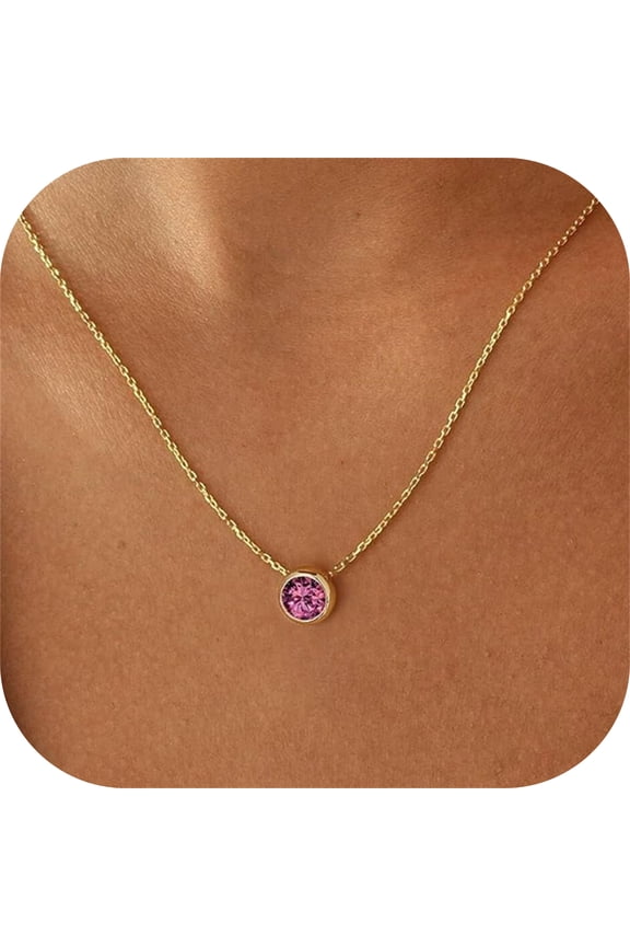 Pink Sapphire Birthstone Necklaces for Women Girls 14K Gold Plated Birthstone Necklaces for Women Dainty October Birthstone Necklace Gold Necklace for Women Jewelry Gifts for Women Girls