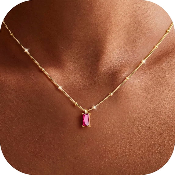 Turandoss Ruby Birthstone Necklace for Women Dainty July Red Birthstone 14K Gold Plated Cubic Zirconia Pendant Necklaces Trendy Friendship Birthday Jewelry Gifts for Women