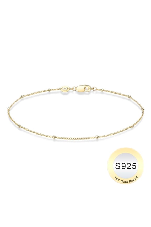 S925 Sterling Silver Bracelet for Women Solid 14K Gold Plated Satellite Bead Chain Bracelets 6.5/7/7.5/8/8.5/9 inches Trendy Jewelry Valentine's Day Birthday Gifts for Women