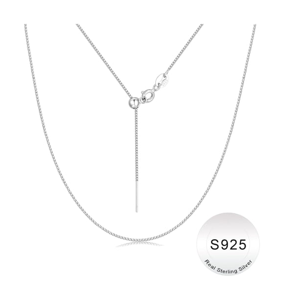 Turandoss S925 Sterling Silver Chain Necklace for Women Dainty 0.8mm Box Chain Choker Italian Quality Sturdy Hypoallergenic Adjustable Chain Jewelry 14-24 Inch Birthday Gifts for Women