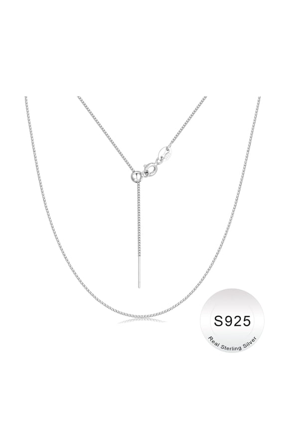 S925 Sterling Silver Chain Necklace for Women Dainty 0.8mm Box Chain Choker Italian Quality Sturdy Hypoallergenic Adjustable Chain Jewelry 14-24 Inch Birthday Gifts for Women