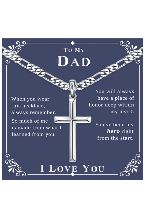 S925 Sterling Silver Cross Necklace for Men 18K Silver Plated 22 inch Diamond Cut Chain Mens Jewelry Christian Religious Birthday Fathers Day Gifts for Father Dad from Son