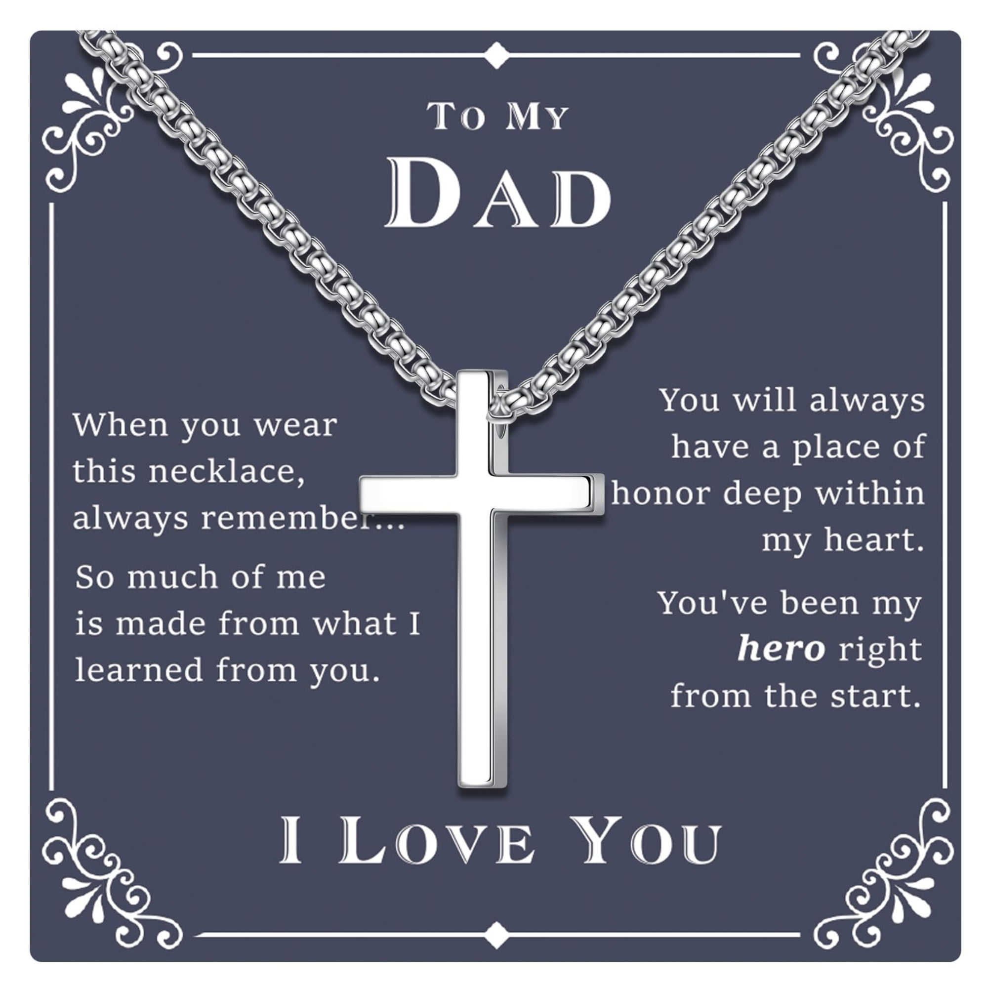 Turandoss S925 Sterling Silver Cross Necklace for Men 18K Silver Plated 22 inch Diamond Cut Chain Mens Jewelry Christian Religious Birthday Fathers Day Gifts for Men Boys Father Dad from Son