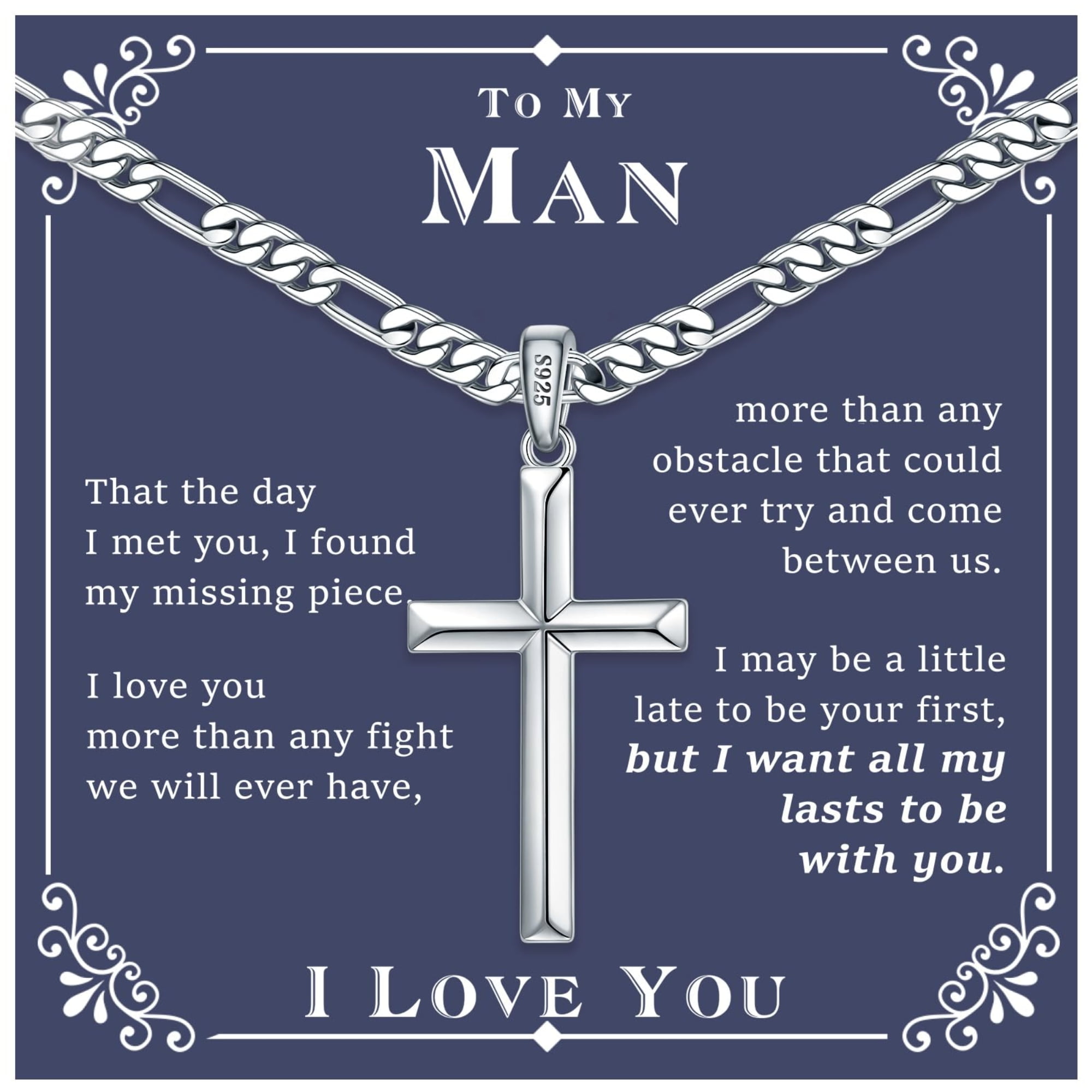 Turandoss S925 Sterling Silver Cross Necklace for Men 18K Silver Plated 22 inch Diamond Cut Chain Mens Jewelry Christian Religious Valentine's Day Birthday Gifts for Men Dad Husband