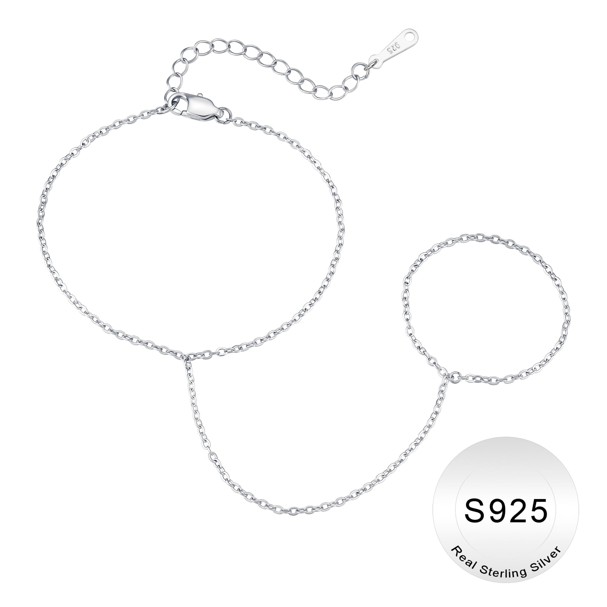 Turandoss S925 Sterling Silver Hand Chain Bracelet for Women Dainty ...