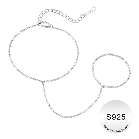 Turandoss S925 Sterling Silver Hand Chain Bracelet for Women Dainty Finger Rings Bracelets Hand Cable Chain for Women Sterling Silver Jewelry Gifts for Women