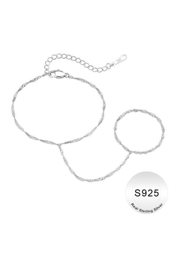 S925 Sterling Silver Hand Chain Bracelet for Women Twisted Finger Rings Bracelets Hand Chain for Women Dainty Sterling Silver Jewelry Gifts for Women