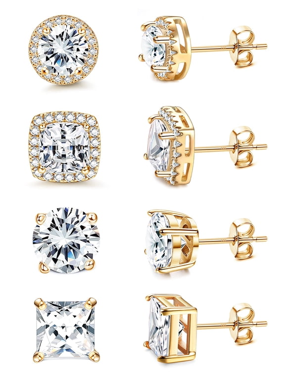 S925 Sterling Silver Stud Earrings for Women Men Hypoallergenic 18K Gold Plated Cubic Zirconia Earrings Studs Brilliant Simulated Diamond Halo Earring Jewelry Gifts for Sensitive Ears