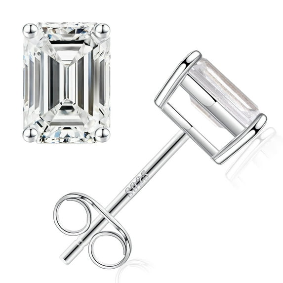 Turandoss S925 Sterling Silver Stud Earrings for Women 2 Carats Cubic Zirconia Hypoallergenic Emerald Cut Birthday Jewelry Gifts for Women Girls