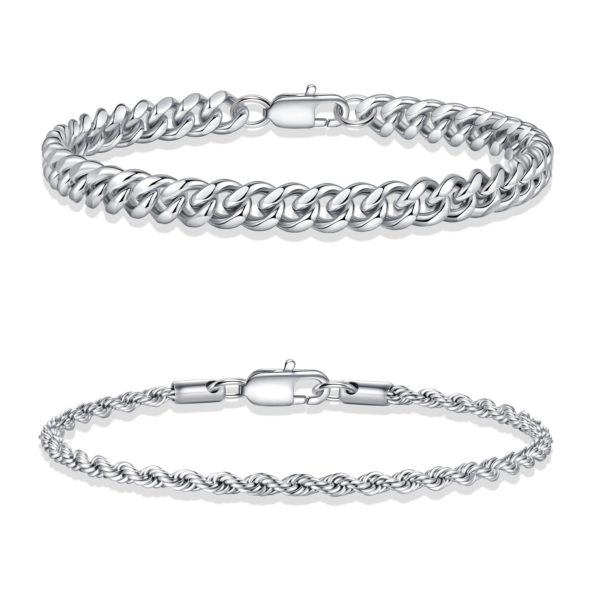 Jaxxon Rope Chain Stack Turandoss Silver Bracelets for Men Stackable Stainless Steel Stack Rope ...