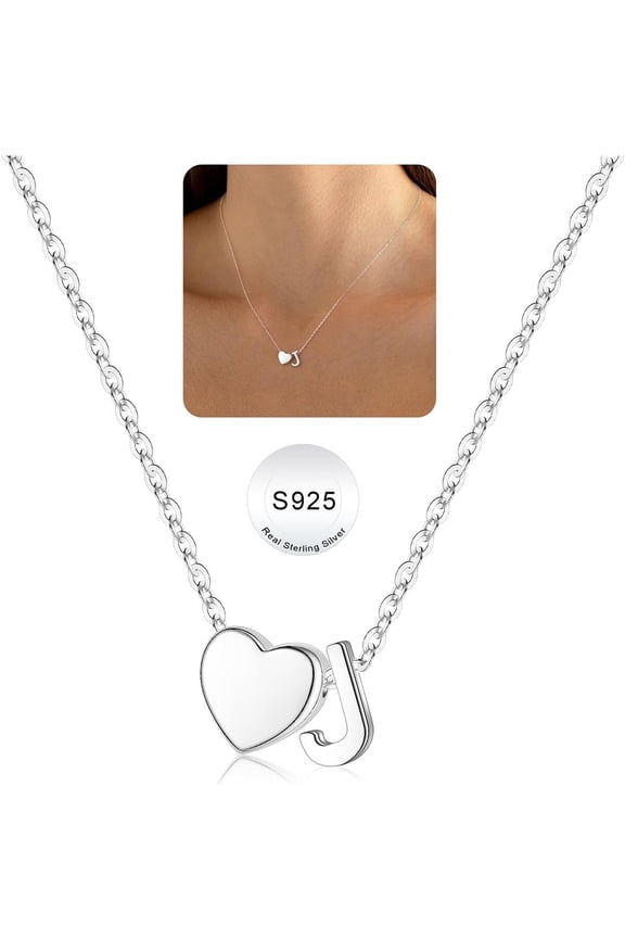 Silver Heart Initial Necklaces for Kids S925 Sterling Silver Letter J Necklace Dainty Heart Tiny Silver Initial Necklaces Birthday Gifts for 4 5 6 7 8 Kids Jewelry