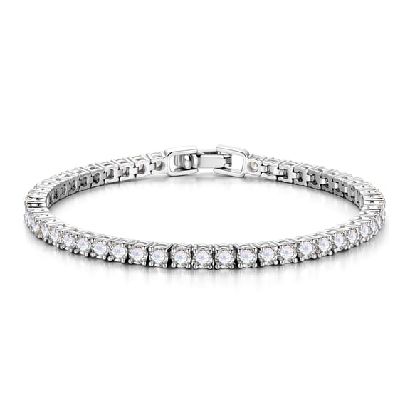 Turandoss 14K Silver-Plated Cubic Zirconia Classic Tennis Bracelets for Women 3mm Cz 14K-14K-White Gold-Plated-Plated Bracelett for Women 7.5 inch Easter Gifts for Women