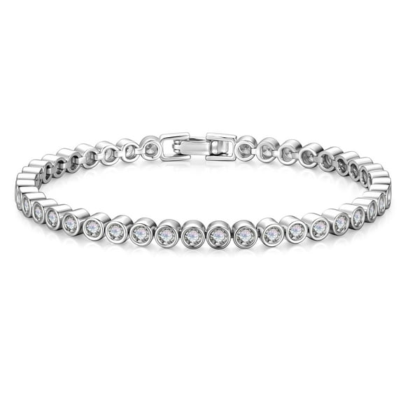 Turandoss 14K Silver-Plated Cubic Zirconia Tennis Bracelets for Women 3mm Cz Classic 14K-White Gold-Plated-Plated 7.5 inch Jewelry Valentines Day Gifts for Women