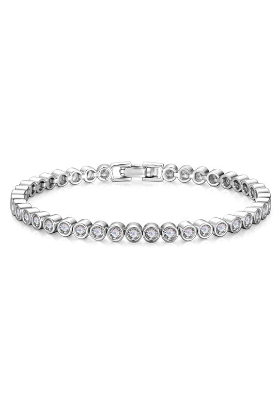 14K Silver-Plated Cubic Zirconia Tennis Bracelets for Women 3mm Cz Classic 14K-White Gold-Plated-Plated Bracelett for Women Her 7 inch