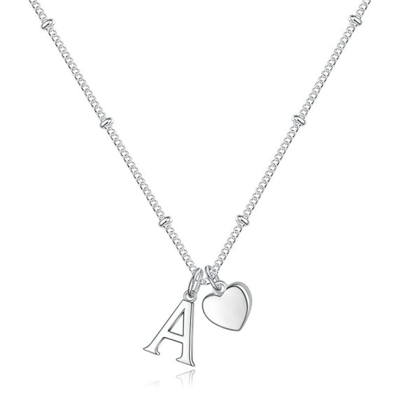 Turandoss Silver Plated Silver Dainty Heart Chain Necklaces for Women Girls Simple Pendant Charm Initial Necklace Tiny Letter A Jewelry Gifts for Women Girls Her Birthday Ideas