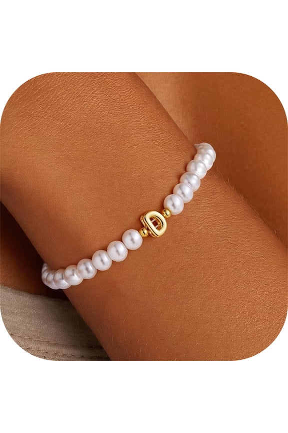 Small Bubble Initial Dainty Beaded Pearl Stretch Bracelets for Women Girl Trendy Charm Letter A-Z Personalized Pearl Jewelry Trendy Flower Girl Proposal Birthday Wedding Gift for Women Girl