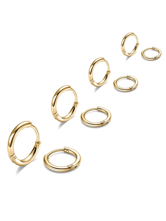 Small Hoop Huggie Earrings for Women Hypoallergenic 14K Gold Plated Surgical Steel Cartilage Nose Earring for Sensitive Ears Womens Jewelry Trendy Earring Sets Stack for Multiple Piercing