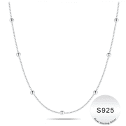 Solid 925 Sterling Silver Chain Necklace for Women 1.6mm Satellite Bead Chain Necklace Shiny Sturdy Hypoallergenic Chain