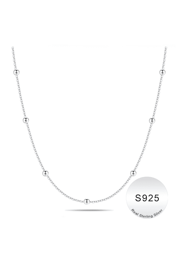 Solid 925 Sterling Silver Chain Necklace for Women 1.6mm Satellite Bead Chain Necklace Shiny Sturdy Hypoallergenic Chain 16-24 inches Dainty Silver Jewelry for Women Girls
