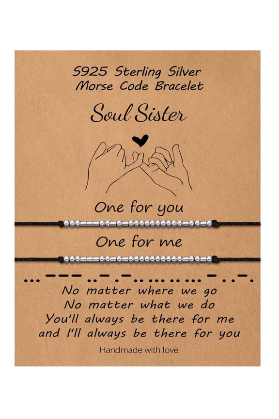 Soul Sister Sterling Silver Pinky Promise Best Friend Bracelet for Women S925 Sterling Silver Morse Code Jewelry for Couples Friendship Valentine's Day Birthday Gifts for Women