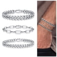 thumbnail image 1 of Turandoss Sterling Silver Cuban Link Layered Chain Bracelets Set for Men Herringbone Figaro Wrist Chains 8.3" Sturdy Stainless Steel Birthday Anniversary Gifts for Men Husband, 1 of 8