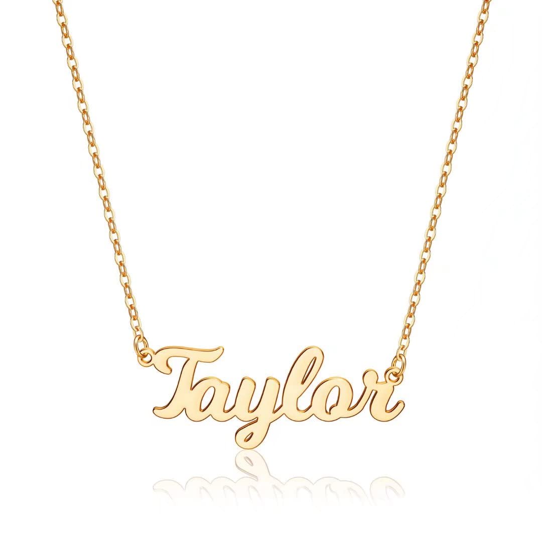 Turandoss Taylor Necklace Custom Name Necklace Personalized 14K Gold Plated Taylor Name Plate Necklace Personalized Name Necklace for Women