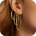 thumbnail image 1 of Turandoss Thick Gold Plated Chunky Small Hollow Tube Hoops Earrings Set for Women Hypoallergenic Lightweight Jewelry Birthday Gift for Women 13/15/20/25/30/40mm, 1 of 8