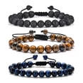 thumbnail image 1 of Turandoss Tiger Eye Beaded Bracelets for Men Boys, Cool Natural Stone Stack Bracelet, Birthday Gifts for Men Son Dad, Unique Jewelry, 3PCS, 1 of 8