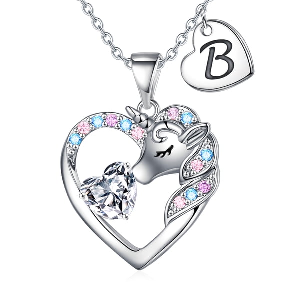 Turandoss Unicorn Necklace for GirlsHeart Unicorn Necklace Jewelry B Initial Heart Necklaces Easter Birthday Gifts Age 4-16
