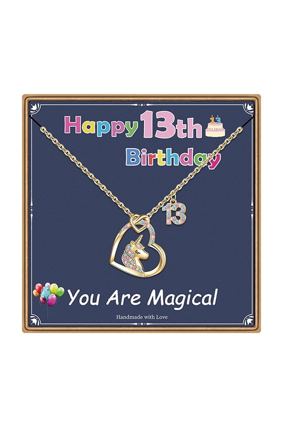 Unicorns Gifts for Girls14K-Gold-Plated Colorful Cz Heart Pendant Unicorn Necklace for Girls 13 Year Old Girl Birthday Gifts Jewelry Unicorn Gift Birthday Gift for 13 Year Old Girl